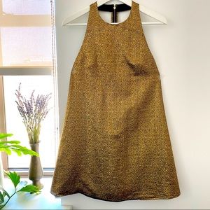 Adorable Open Back Gold Silk Sheer Cocktail Dress
